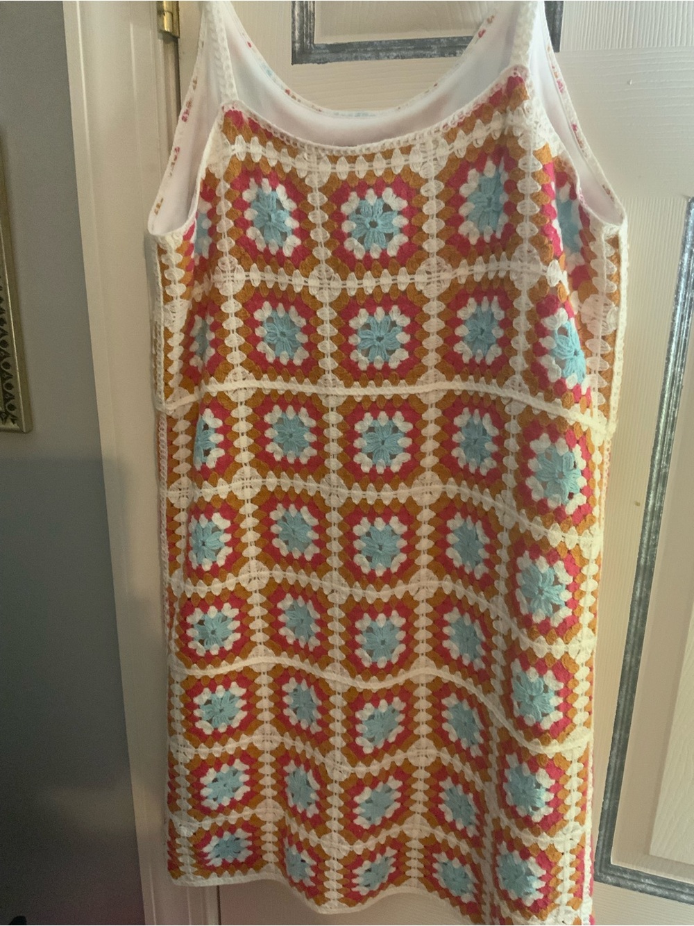 Crochet Square Pattern Sleeveless Dress - Multi